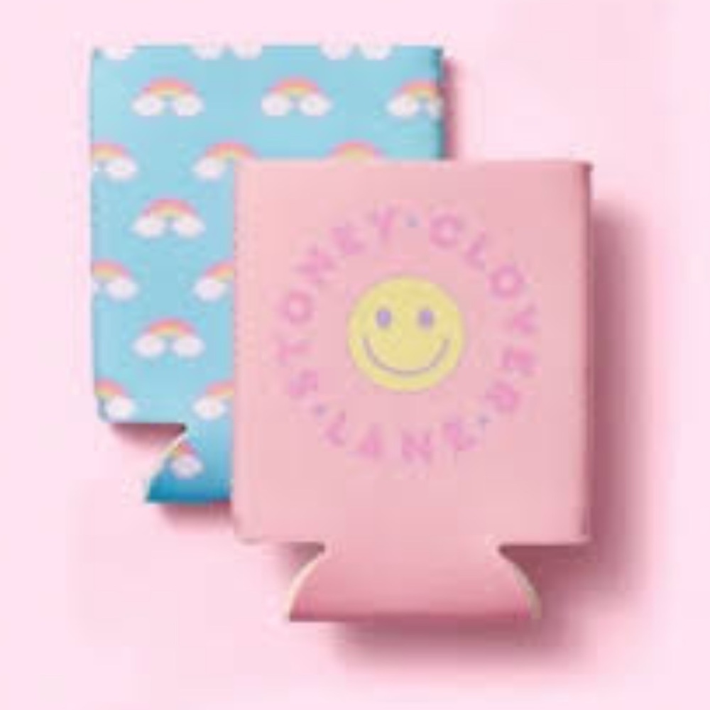 🆕 Stoney Clover Lane Two Pack Drink Sleeves Smiley Face & Rainbow Design
